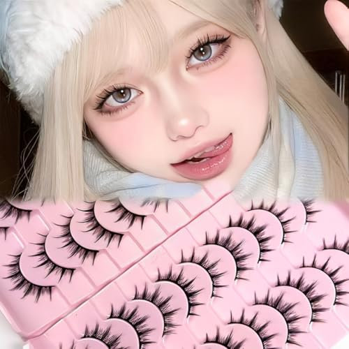 SIVZUMO 10 paires Manga Lashes Look naturel Wispy Spiky Lashes de faux cils asiatiques 3D croisés Anime Lashes ressemblent à des grappes de cils individuels