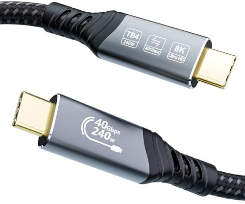 EUDOBEL Cable USB C Thunderbolt 4 1m, USB 4 40Gbps 240W 48V/5A, Cable USB C Vidéo 4K@144Hz 8K@60Hz pour eGPU, Thunderbolt 5, Thunderbolt 3, MacBook, SSD, Switch, Mac mini, Display USB C,VR