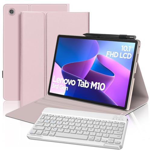 FOGARI Clavier pour Lenovo Tab M10 (3rd Gen) 10.1 2022, Clavier AZERTY Français Bluetooth sans FI, Intelligent Housse pour Lenovo Tab M10 3ème Génération 10.1 TB328FU/XU, Rosa