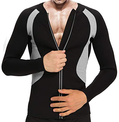 DownLTL Vêtements de Sudation Sauna Sweat de Homme Longues Zippés Fitness Sport Exercise Top Néoprène Veste équitation courir