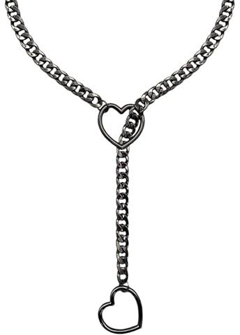 Azushwer Necklace Chain, Adjustable Punk Rock Inspired Cuban Chain Stainless Steel Heart Pendant Necklace for Men and Women for Daily Wear or Party Attendance