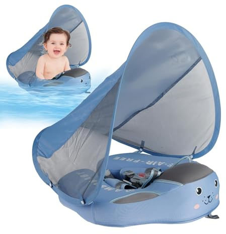 Bouet Piscine Bébé, Bouee Bebe avec Pare Soleil, Bouée Non Gonflable pour Bébé avec Auvent UPF 50+, Flotteurs Piscine avec Sécurité, Anneau Flotteur Piscine