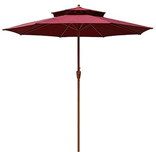 Parasol, 9 Pieds Imitation Round Wood Grain Outdoor Patio Market Tablella avec côtes levées pour Pont arrière-Cour Piscine