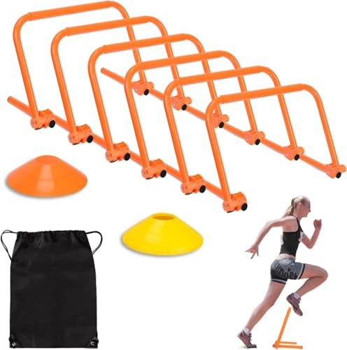 BOOSTEADY Agility Speed Training Hurdles with Marker Cones, Adjustable Agility Training Hurdles for Football, Basketball, Soccer Hurdles Training Equipment Set of 6 with Bag