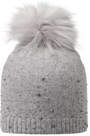 Giesswein Damen Beanie Kristallwand - Edle Wintermütze mit Bommel | Abnehmbarer Kunstfell-Bommel & funkelnde Schmucksteine – elegante Damen Beanie für die kalte Jahreszeit