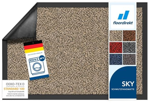 Floordirekt Schmutzfangmatte Rhine - waschbare & leistungsstarke Fußmatte - Sauberlaufmatte mit Rutschfester Rückseite - Türmatte für den Eingangsbereich (Ocker-Schwarz (meliert), 80 cm x 120 cm)