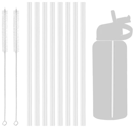 8 cannucce di ricambio in plastica, riutilizzabili, compatibili con la borraccia Hydro Flask da 18 a 64 oz e altre marche con 2 spazzole per la pulizia, perfette per tutte le bevande. 24 cm