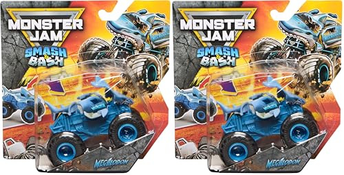 Monster Jam Smash & Bash Megalodon, 1:64 Die Cast Repairable Monster Truck, Kids Toys for Boy and Girls Ages 3 and up (Pack of 2)