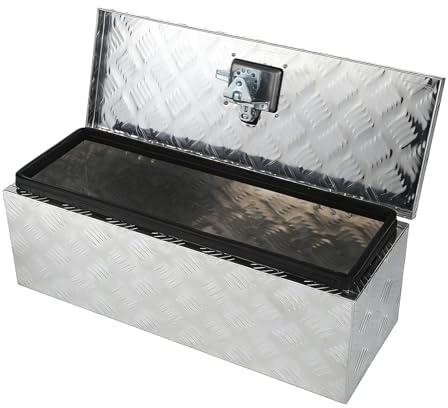 ISINEVER 25x9x9 Silver Heavy Duty Aluminum Truck Bed Tool Box, Diamond Plate Tool Box with Side Handle and Lock Keys, Storage Tool Box Chest Box Organizer for Pickup, Truck Bed, RV, Trailer