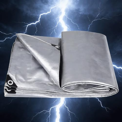 Flycn Bâche Imperméable, 6x6.5m 220g/m², Bâche de Protection, UV Résistant Bache Camion, Pergola, Serre, Baches Imperméables pour Exterieur, Jardin, Tonnelle, Camping, Meubles PE argenté