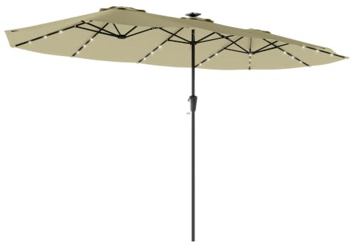 Outsunny Sombrilla Doble con 36 Luces LED Solares 4x2 m | Sombrilla Terraza Exterior, Manivela, UPF50+, 12 Varillas, Resistente al Agua, Parasol para Jardín, Terraza, Patio