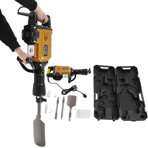 1700W Electric Jack Hammer, Heavy Duty Concrete Breaker 220-240V UK Plug, Demolition Hammer with Point Chisel, Flat Chisel & Tree Spade, Post Hole Digger for Concrete, Trenching, Garden Planting & Roo