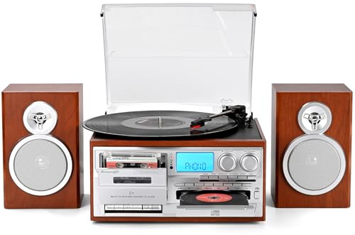 Seasonlife® 10 in 1 Record Player with External Speakers, Retro Red Brown