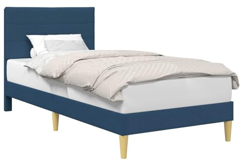 vidaXL Bettrahmen mit Kopfteil Blau 90 x 200 cm Stoff, Eleganter rechteckiger Bettgestell, modernes Schlafmöbel, stilvolles Schlafzimmer, langlebiges Design