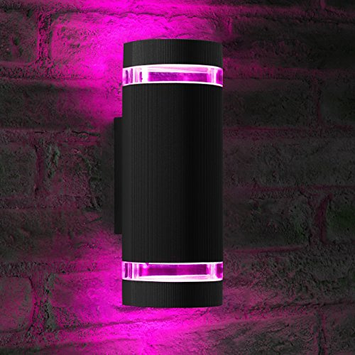 Auraglow RF Remote Control Colour Changing LED Double Up & Down Outdoor Wall Light - Black
