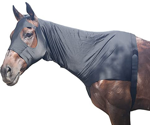 Leberna Lycra stretch-Pferd Kapuze mit Reißverschluss - vollen Gesicht-Hals-Abdeckung S Schwarz