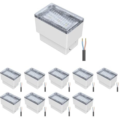 ledscom.de 10 Stück LED Pflasterstein Bodeneinbauleuchte CUS für außen, IP67, eckig, 8 x 5cm, warmweiß