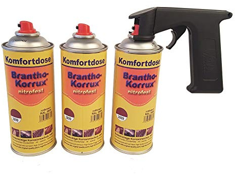 Brantho Korrux 3 x nitrofest rotbraun 400ml Spraydose Rostschutz Metallschutzfarbe + Spraydosenhandgriff