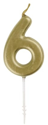 Mini Metallic Gold Number 6 Pick Birthday Candle (3cm x 11cm) - Elegant and Dazzling Party Decoration - Perfect for Birthday/Anniversary Events - 1 Pc