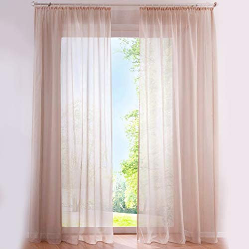 SIMPVALE 2er Set Vorhang durchsichtig Einfarbig Voile-Vorhänge mit Schienenhaken für Gardinen Schlafzimmer Wohnzimmer Balkon, Hellbraun, 140X225 cm