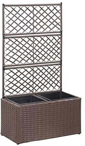 vidaXL Lit Surélevé en Treillis 2 Pots Bac à Plante Pot de Fleurs Jardinière Jardin Patio Terrasse 58x30x107cm Résine Tressée Marron