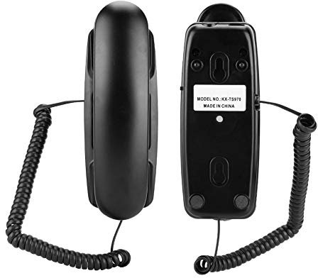 Teléfono de Pared con Cable sin identificador de Llamadas, teléfono Fijo de Escritorio con Cable para hogar, Hotel, Sala de Estar, Escuela y Oficina, Alimentado por línea telefónica(Negro)