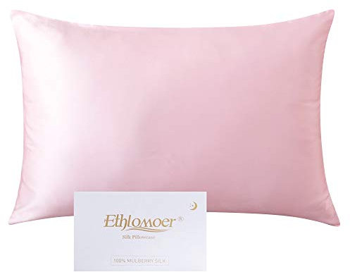 Ethlomoer Kissenbezug aus natürlicher Reiner Seide für Haar und Haut, beidseitig 19 Momme, 600 Fadenzahl, Design mit verstecktem Reißverschluss, 1 Stück 40x80cm Pink