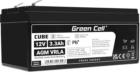 Green Cell Recambio de Batería Gel AGM 12V 3.3Ah Rechargeable Pila Sellada de Plomo ácido batería sin Mantenimiento Batería de Reemplazo para Sistemas SAI Echosondas Vehículos para niños Tractor