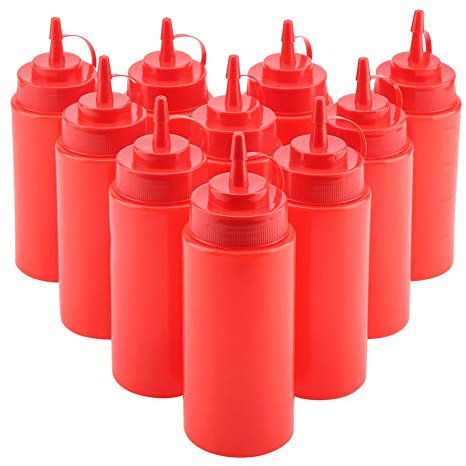 Raguso Bouteilles de condiments 460 ml distributeur de condiments à presser en plastique 10 pièce/ensemble Ketchup moutarde sauce mayo crème à l'huile bouteilles de condiments pour Restaurant (rouge)