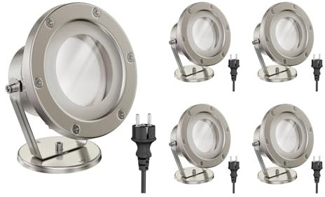 ledscom.de 5 Stück LED Gartenstrahler BULA für außen, Edelstahl, inkl. GX53 Lampe 10,301W 1212lm 120° weiß