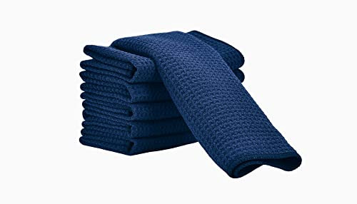 Aniease Lot de 6 torchons de Cuisine en Microfibre Super absorbants à séchage Rapide - Tissage gaufré - Serviettes de Nettoyage de Bar (Bleu Marine, 30 cm x 30 cm)