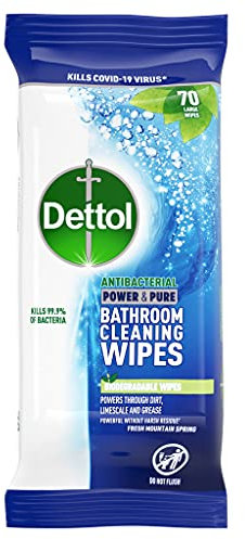 Dettol Power & Pure Bathroom Cleaning Wipes, Fresh Mountain Spring, 70 Each