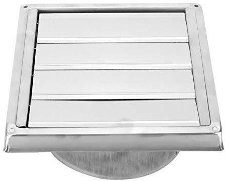 Sortie d'air Carrée Mobile 150mm Couvercle de Ventilation D'extracteur de Sortie de Hotte Murale Extérieure en Acier Inoxydable avec Persiennes Actives et Filet Anti-Insectes Adapté à la Cuisine