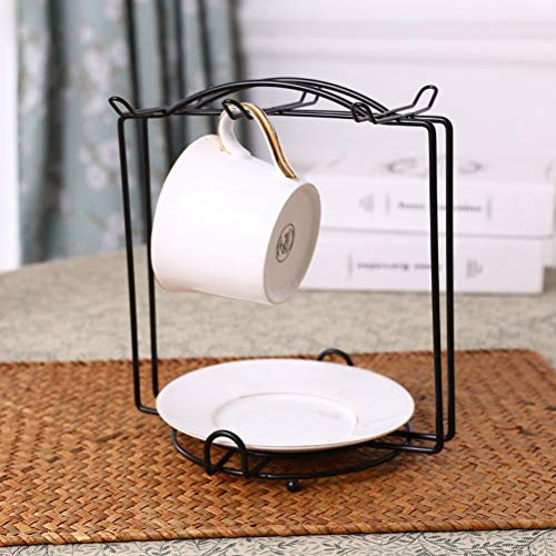 TBEONE Mug Holder Stand - Tea Cups Display Stand, Anti-Rust Coated Steel Stand Holder Rack, Espresso Set Rack Tea Set Display Stand Black