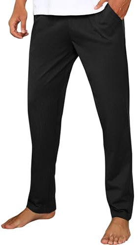 Litherday Schlafanzughose Herren Lang Pyjamahose 100% Baumwolle Nachtwäsche hose Unifarbene Freizeithose für Herren Loungewear Sleepwear mit Taschen Elastischer Bund