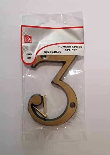 ORECA - NUMERO CIVICO 3 IN OTTONE SATINATO 80MM