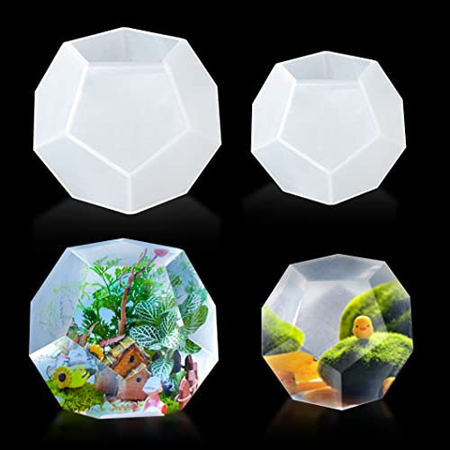Rolin Roly 2PCS Resin Polyhedron Mould Pentagon Sphere Silicone Moulds Geometry Crystal Epoxy Mold Gem Stone Jewelry Molds Dried Flower Filling DIY Craft for Home Decoration