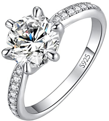 JewelryPalace Klassisch 9mm 3ct Rundschliff Moissanite Solitär Promise Ring Damen, Verlobungsring Damenring Ringe Silber 925 mit Stein für Frauen, Simulierte Diamant Jubiläum Eheringe Silberringe 54