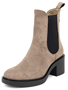 QUEEN HELENA Stivali Chelsea con Tacco Senza Lacci Casual Invernali Comodi Stivaletti Donna X27-158 (Khaki, Numeric_37)