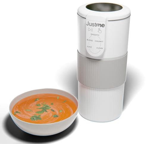 JustMe. The smallest soup maker,the biggest results. Soups maker and smoothie blender. Auto-clean. White. 5 programs. Easy healthy cooking. Lightweight.