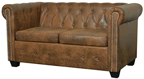 Makastle 2-Sitzer Sofa Chesterfield Sofa Sessel Loungesofa Couch Polstersofa Zweisitzer-Sofa mit Kissen, Sofas & Couches für Schlafzimmer Wohnzimmer Büro, Kunstleder Braun 145,5 x 76 x 70 cm
