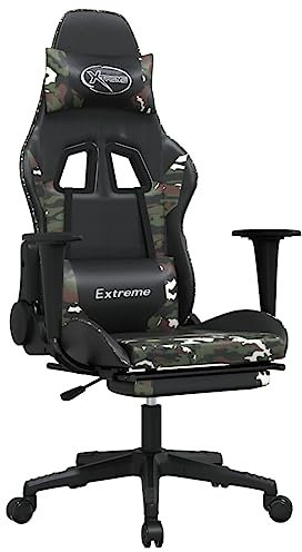 vidaXL Gaming Stuhl, Bürostuhl Drehbar Höhenverstellbar, Drehstuhl Schreibtischstuhl mit Fußstütze, Verstellbar Chefsessel, Schwarz Tarnfarben Kunstleder