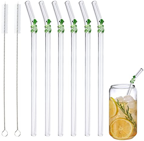 Strohhalme aus Glas Wiederverwendbare Strohhalme aus gebogenem Glas Bruchfestes, gebogenes Strohhalm-Design mit bunten Blumen Perfekt für Smoothies, Tee, Saft, Kaffee, Milchshakes (Grüne Schildkröte)