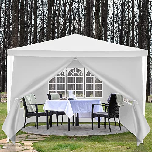 Jopassy Pavillon Wasserdicht 3x3 m Gartenpavillon mit 4 Seitenteilen Partyzelt UV-Resistent Gartenzelt 100g/m² Bierzelt Hochwertiges PE Plane Festzelt Weiß