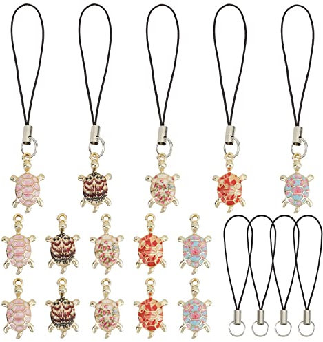 SUNNYCLUE 1 Caja 40pcs 5 Color Teléfono Charms Correa Kawaii Cellteléfono Charm Tortuga Mar Verano Hawaii Ocean Teléfono Charm para Mujeres Adultos DIY Monedero Llavero Moblie Teléfono Case Camera Bag