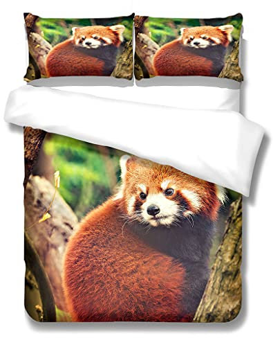 YELDAN Roter Panda Bettwäsche 135x200 Set mit Kissen 80X80 | Bettwäsche Niedlich 2tlg | 100% Weich Mikrofaser | Reißverschluss | Normalgröße | Bettbezug Aesthetic 135x200 cm + 1 Kissen 80x80cm