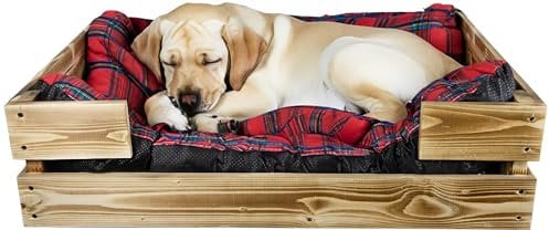 Kistenkolli Altes Land Hundebett Rocky mit Kissen 80x50x21cm Hundekorb Tierbett Hundekissen Schlafplatz Vintage Hundesofa (geflammt)