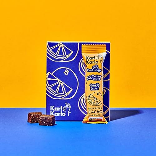 Karl Karlo Fruchtriegel Orange - 6 x 35g | Vegane Süßigkeiten auf Dattelbasis | Veganer Snack ohne Zusatzstoffe, glutenfrei, Nutri Score A | getrocknete Cranberries, Acerola