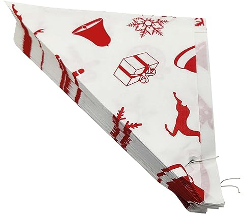 Spitztüten 125gr Weihnachten weiß/rot 100 Stück| Für 125gr. Süßigkeiten | für Popcorn und gebrannte Mandeln | Candybar | Hochzeit | Kindergeburtstag | Bonbontüten | Mandeltüten (100)