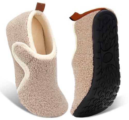 Ibeauti Women Mens House Slippers Lightweight Comfy Barefoot Slipper Socks Rubber Sole House Shoes for Indoor/Outdoor Bedroom Travel (Beige, Adult, Women, Numeric Range, Medium, 7.5, 8.5)